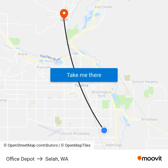 Office Depot to Selah, WA map