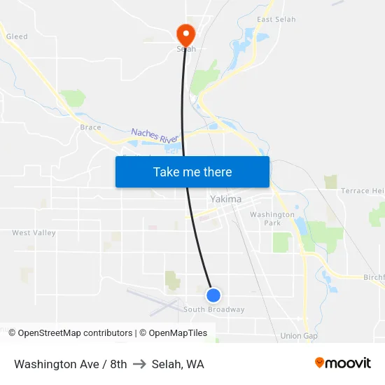 Washington Ave / 8th to Selah, WA map