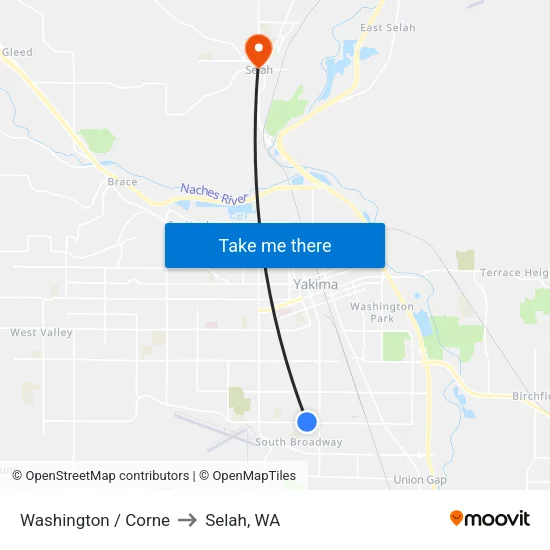 Washington / Corne to Selah, WA map