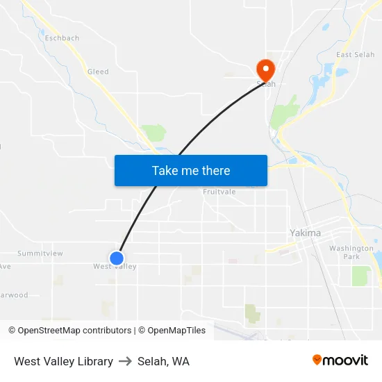 West Valley Library to Selah, WA map