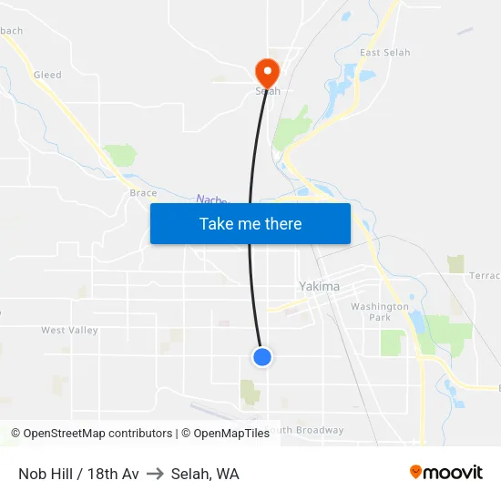 Nob Hill / 18th Av to Selah, WA map