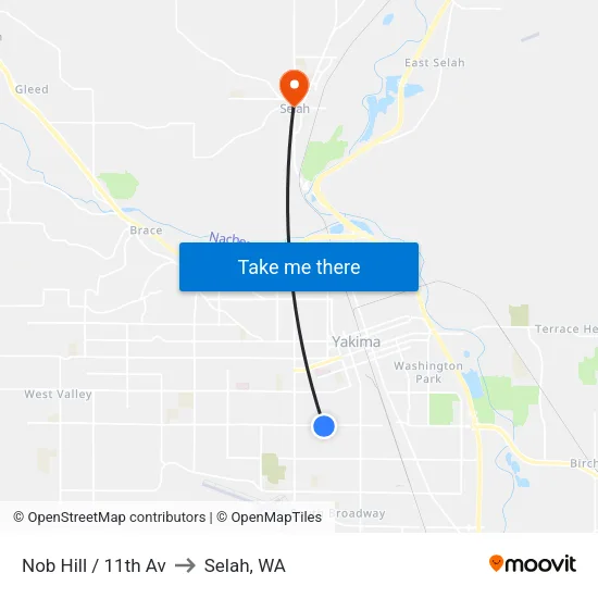 Nob Hill / 11th Av to Selah, WA map