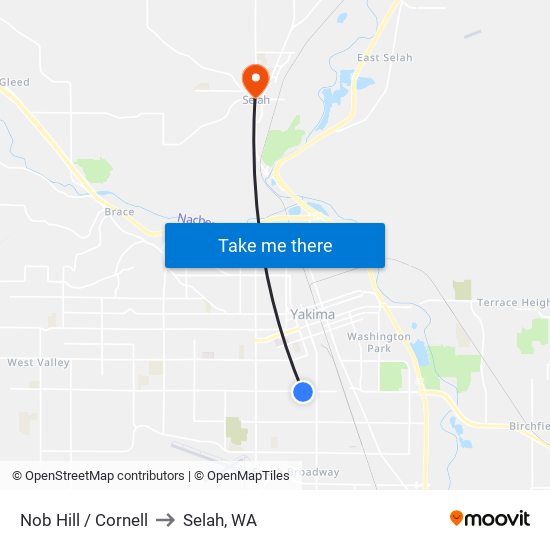 Nob Hill / Cornell to Selah, WA map