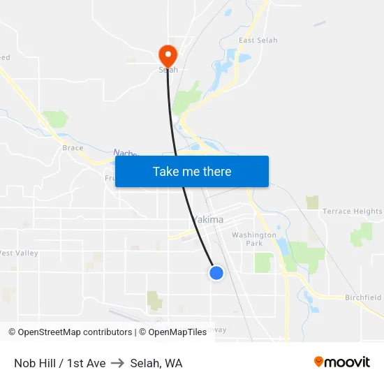 Nob Hill / 1st Ave to Selah, WA map