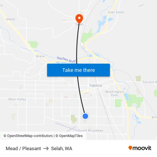 Mead / Pleasant to Selah, WA map