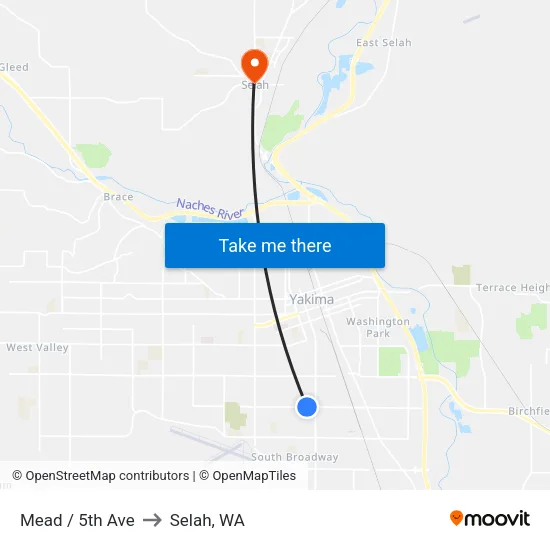 Mead / 5th Ave to Selah, WA map