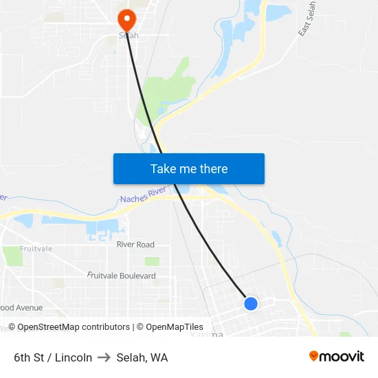 6th St / Lincoln to Selah, WA map