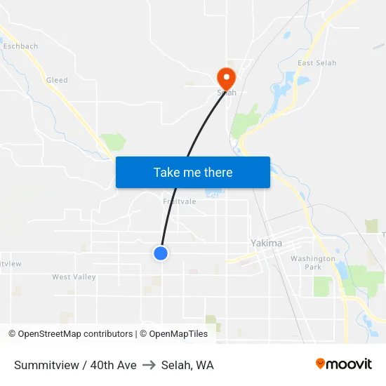 Summitview / 40th Ave to Selah, WA map