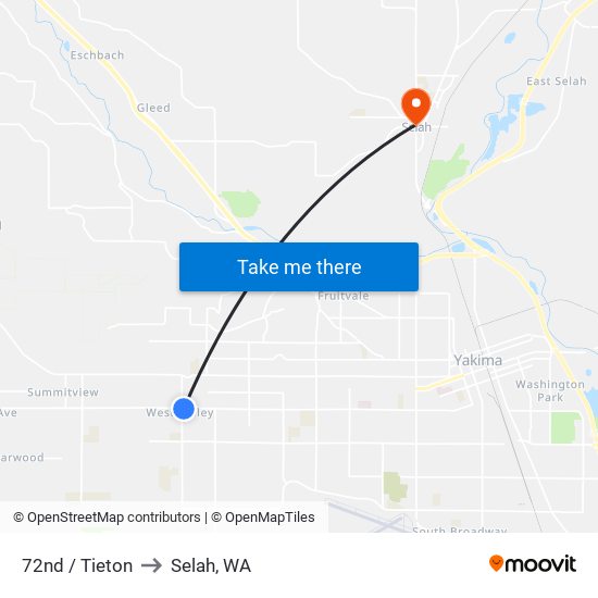 72nd / Tieton to Selah, WA map