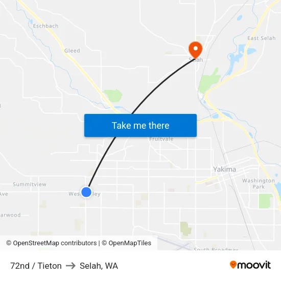 72nd / Tieton to Selah, WA map