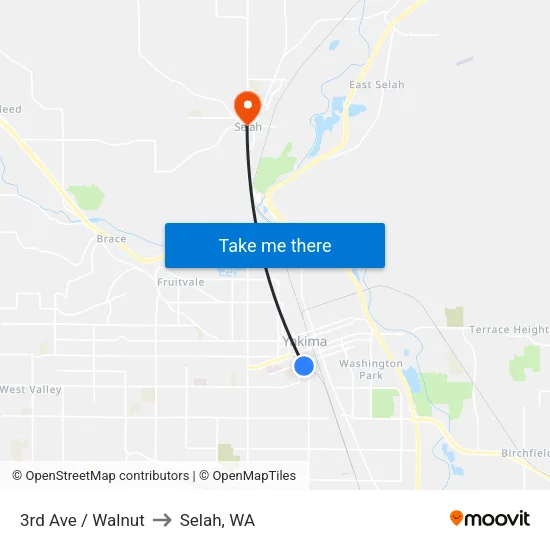 3rd Ave / Walnut to Selah, WA map
