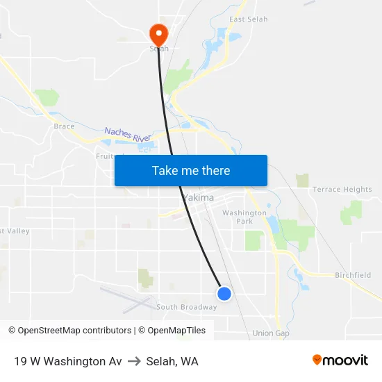 19 W Washington Av to Selah, WA map
