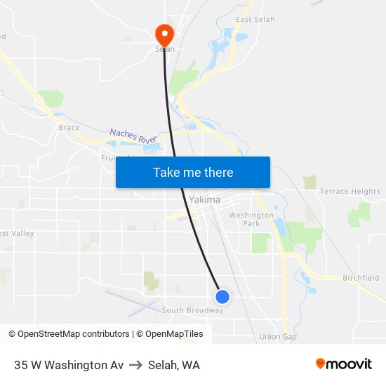 35 W Washington Av to Selah, WA map