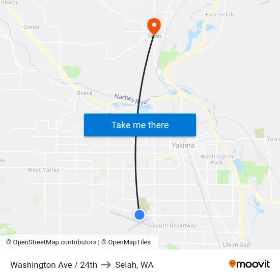 Washington Ave / 24th to Selah, WA map