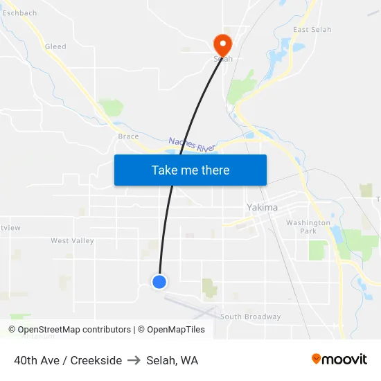 40th Ave / Creekside to Selah, WA map