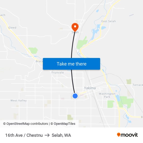 16th Ave / Chestnu to Selah, WA map