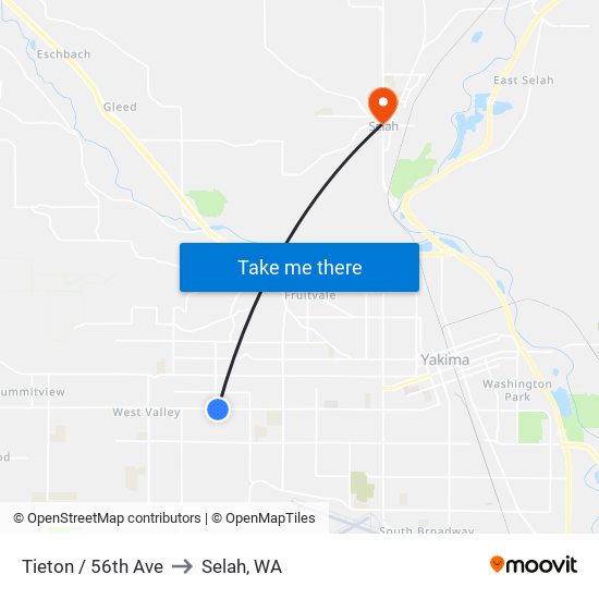 Tieton / 56th Ave to Selah, WA map