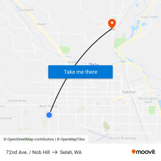 72nd Ave. / Nob Hill to Selah, WA map