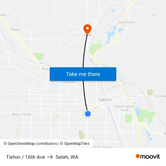 Tieton / 16th Ave to Selah, WA map
