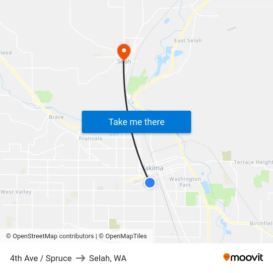 4th Ave / Spruce to Selah, WA map