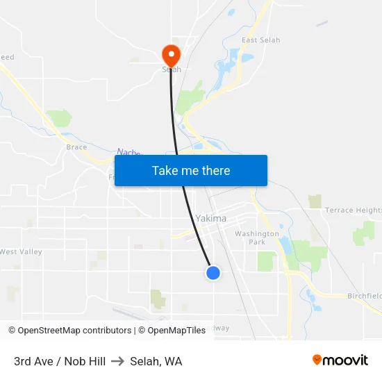 3rd Ave / Nob Hill to Selah, WA map