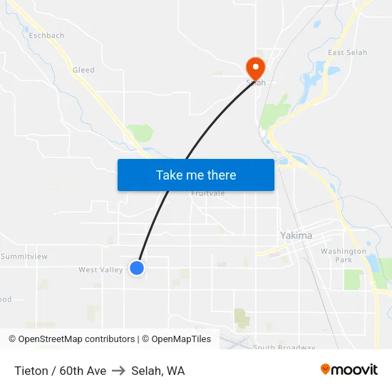 Tieton / 60th Ave to Selah, WA map
