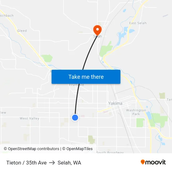 Tieton / 35th Ave to Selah, WA map