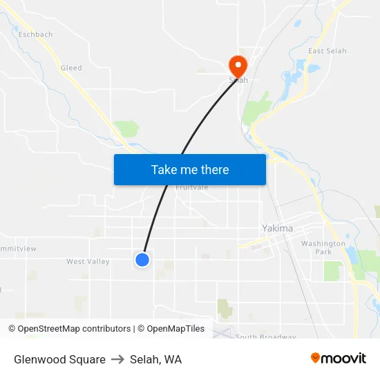 Glenwood Square to Selah, WA map