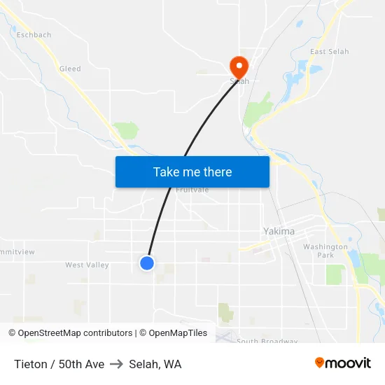 Tieton / 50th Ave to Selah, WA map
