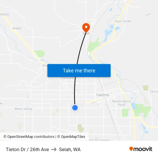 Tieton Dr / 26th Ave to Selah, WA map