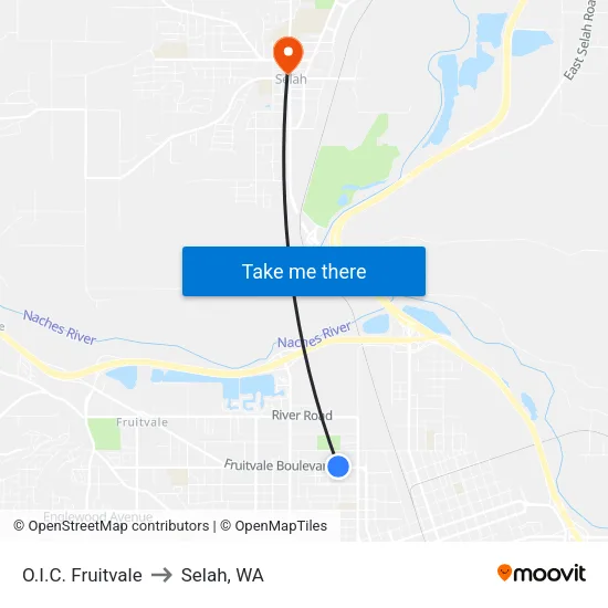 O.I.C. Fruitvale to Selah, WA map