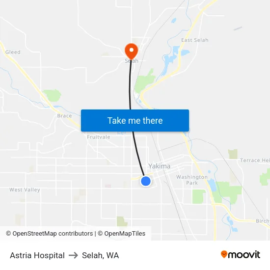 Astria Hospital to Selah, WA map