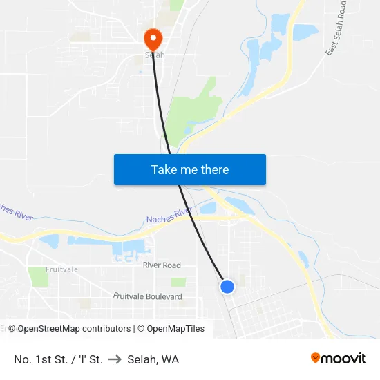 No. 1st St. / 'I' St. to Selah, WA map