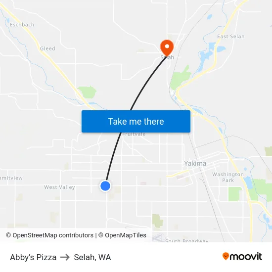 Abby's Pizza to Selah, WA map