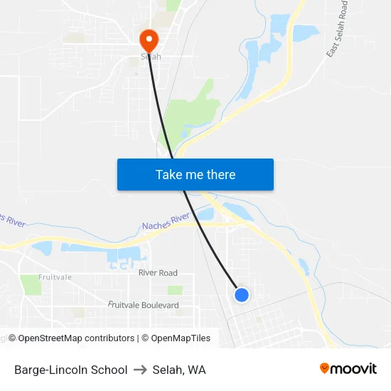 Barge-Lincoln School to Selah, WA map