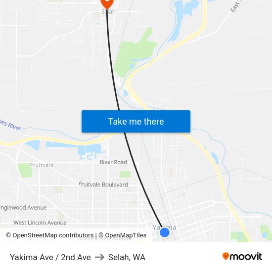 Yakima Ave / 2nd Ave to Selah, WA map
