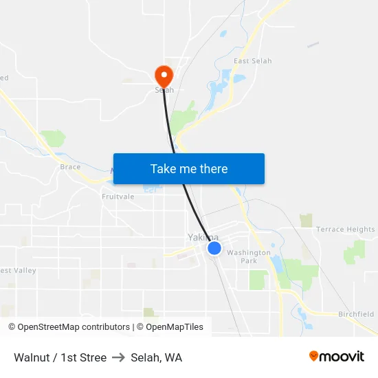 Walnut / 1st Stree to Selah, WA map