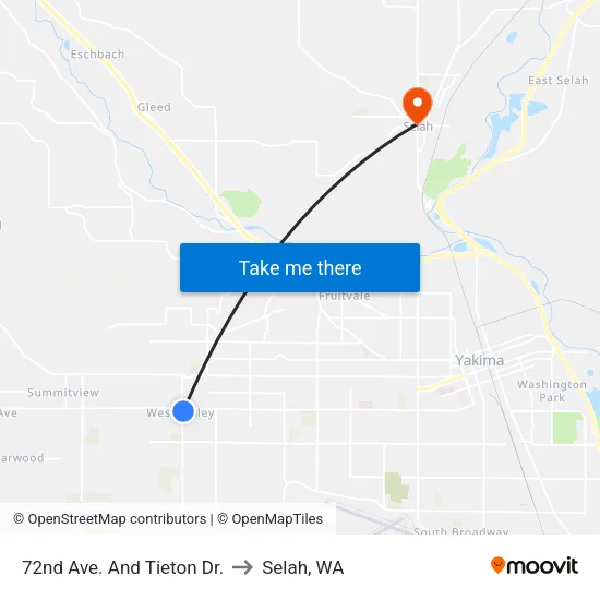 72nd Ave. And Tieton Dr. to Selah, WA map