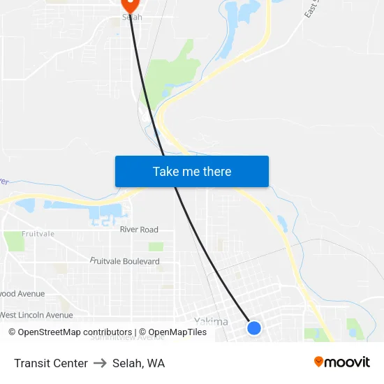 Transit Center to Selah, WA map