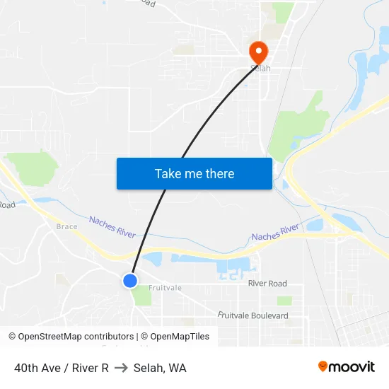 40th Ave / River R to Selah, WA map