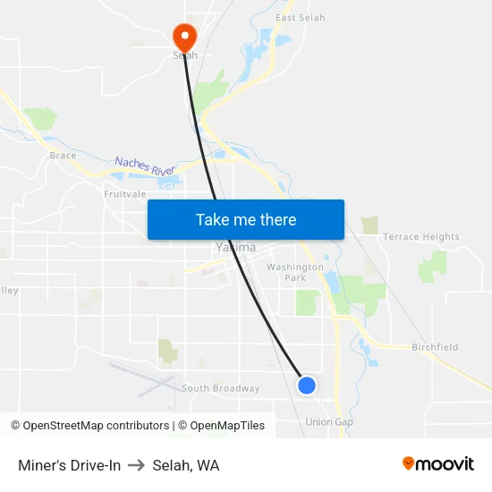 Miner's Drive-In to Selah, WA map
