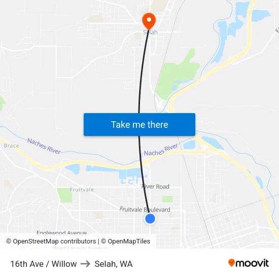 16th Ave / Willow to Selah, WA map