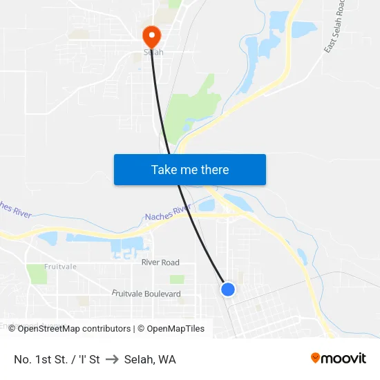 No. 1st St. /  'I' St to Selah, WA map
