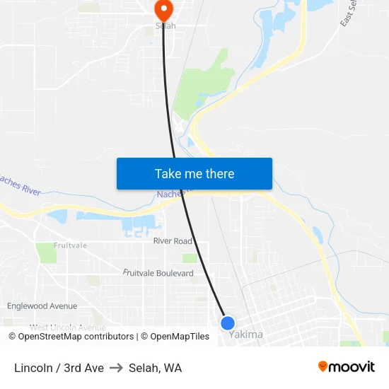 Lincoln / 3rd Ave to Selah, WA map