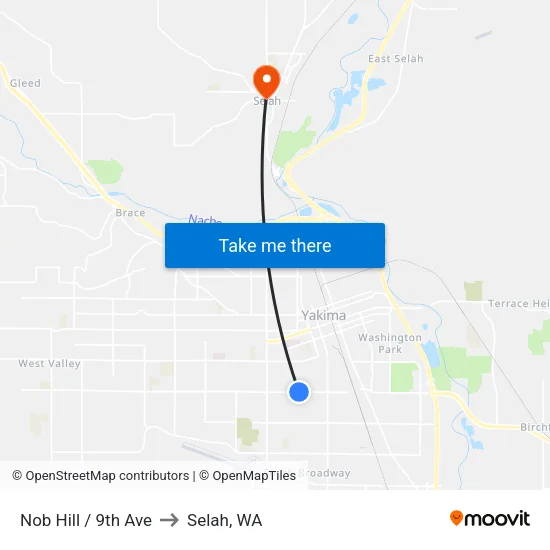 Nob Hill / 9th Ave to Selah, WA map