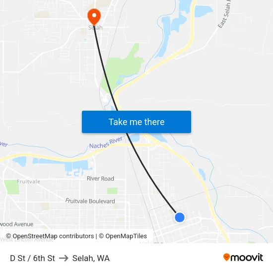 D St / 6th St to Selah, WA map