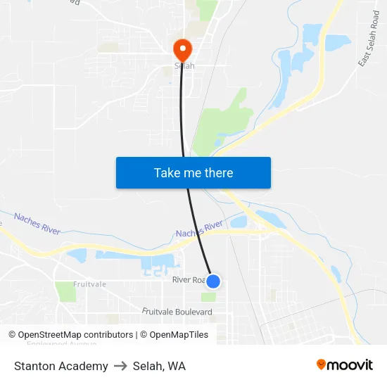 Stanton Academy to Selah, WA map