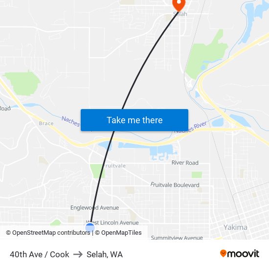 40th Ave / Cook to Selah, WA map