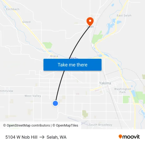 5104 W Nob Hill to Selah, WA map