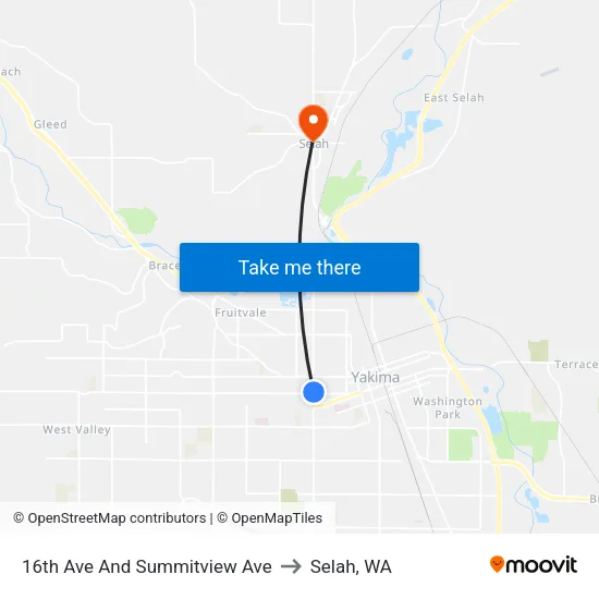 16th Ave And Summitview Ave to Selah, WA map